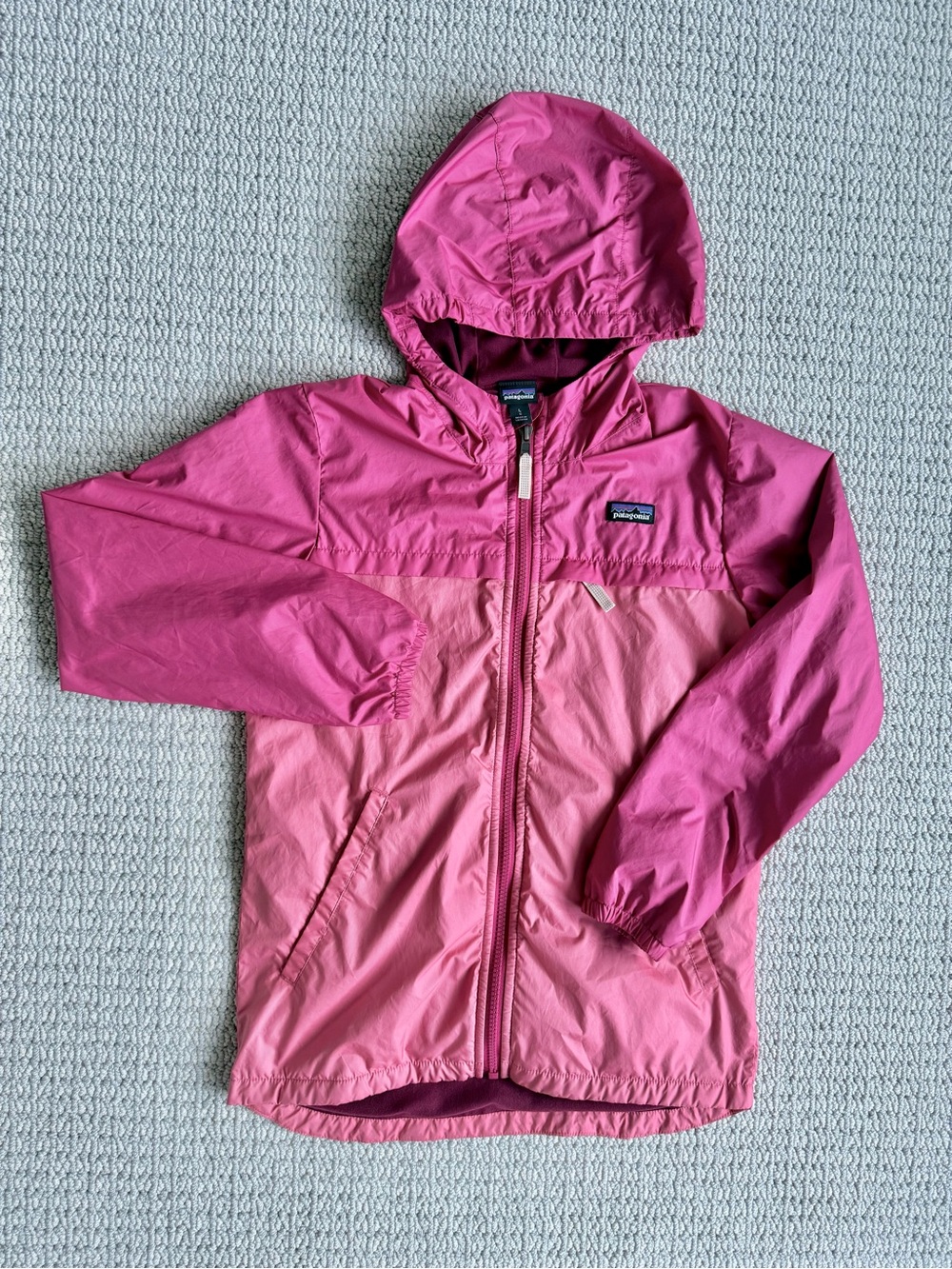 Patagonia Kids Color Block Pink Hooded Rain Jacket
